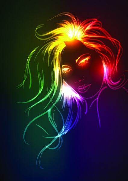 set of ornate neon light fashion model vector