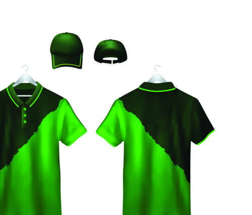 set of t shirts and baseball caps elements vector