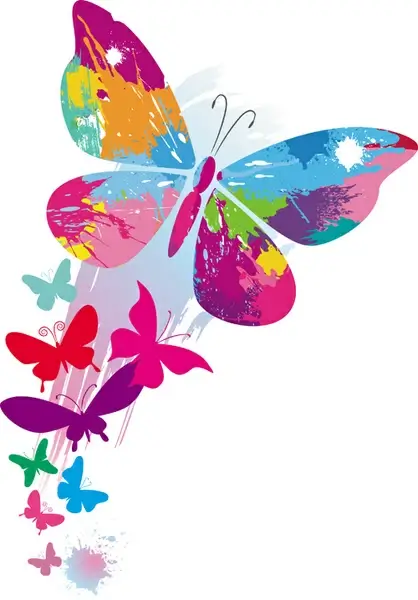 set of vector colorful butterflies background