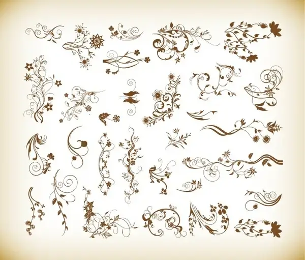 set of vector ornamental floral elements for design