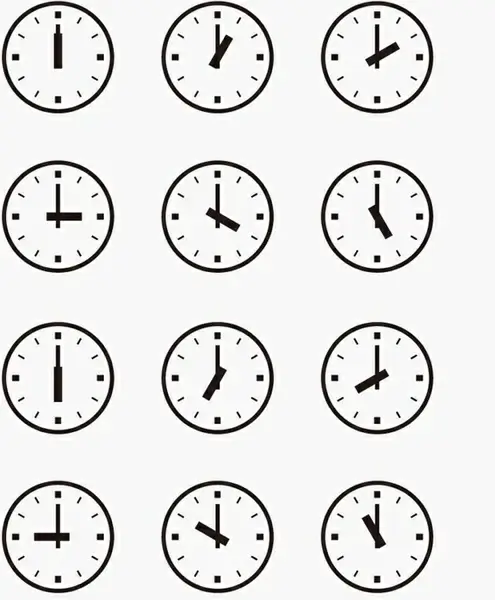 Set of Wall Clocks With Another Times