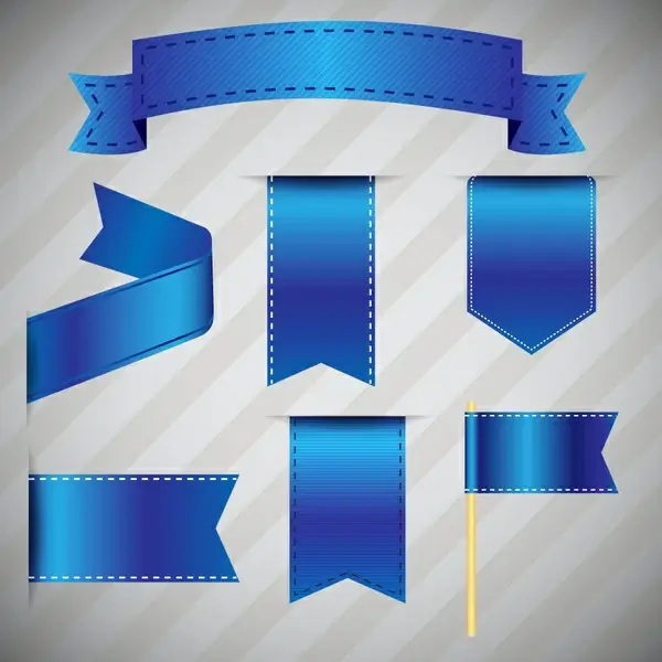 sets of blue silky ribbons on striped background