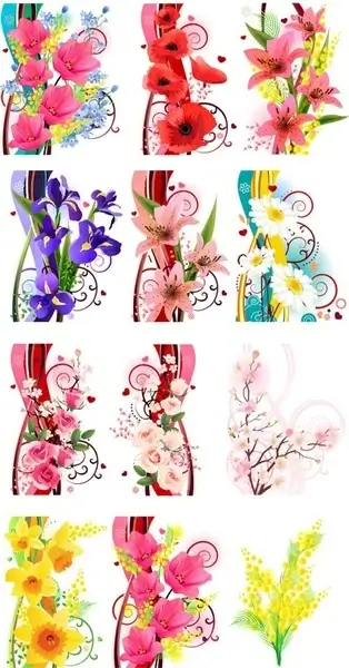 several flowers vector