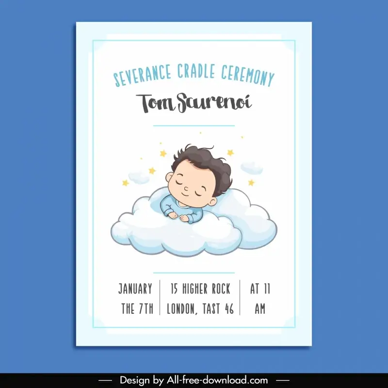 severance cradle ceremony invitation card template cute boy stars cloud cartoon