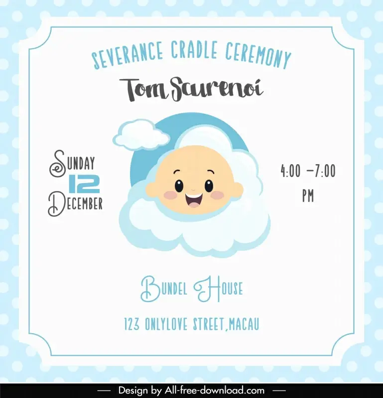 severance cradle ceremony invitation card template cute cartoon boy face cloud
