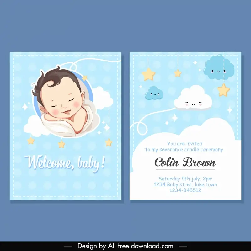 severance cradle ceremony invitation card template sleeping child stylized clouds