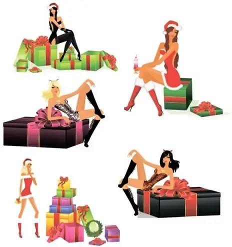 christmas girls icons attractive gestures cartoon characters sketch