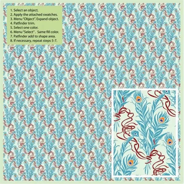 decorative pattern template repeating classical peafowl feathers elements