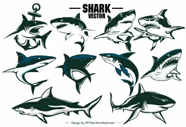 shark icons dynamic handdrawn outline