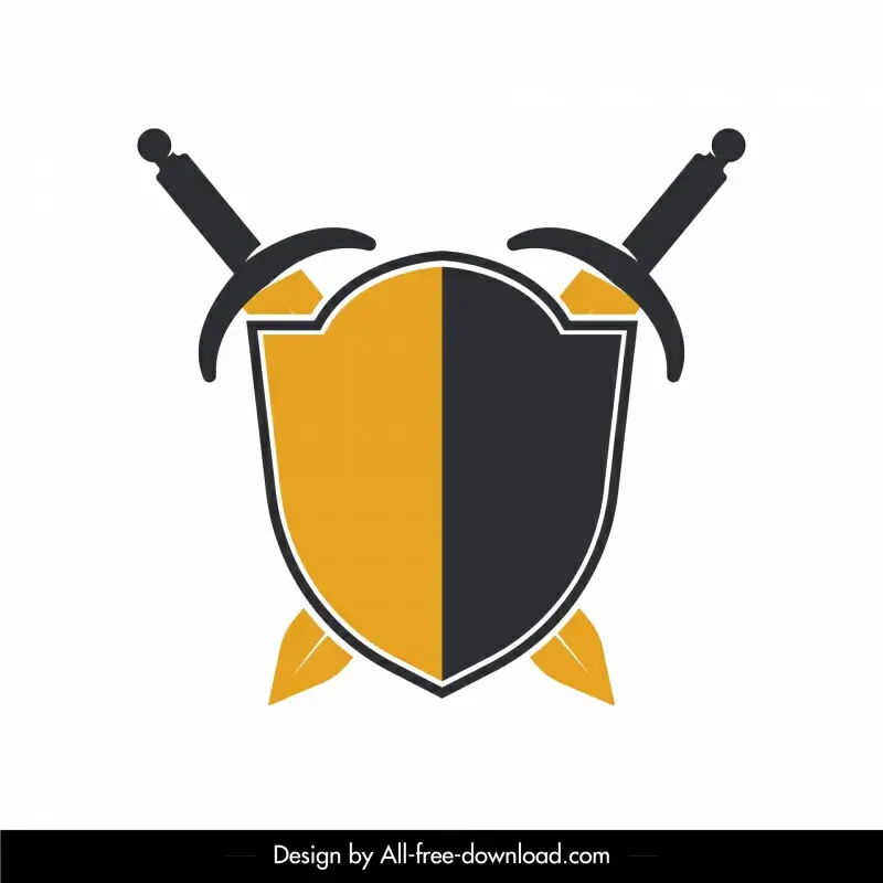 shield swords logotype flat symmetric classical design 