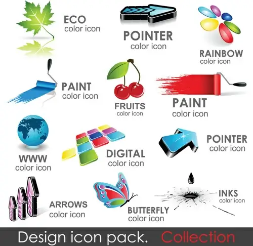 shiny 3d logos and icons design vector