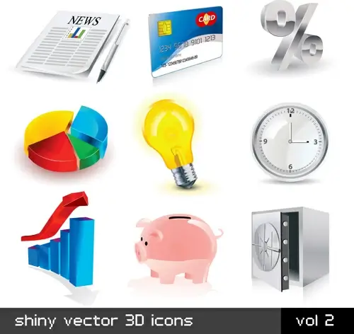 shiny 3d logos and icons design vector