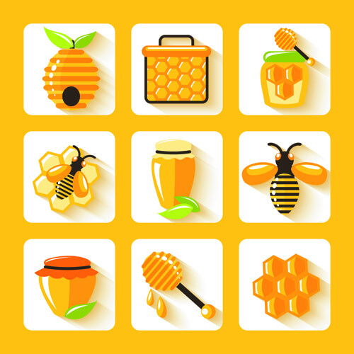 shiny bee honey icons vector