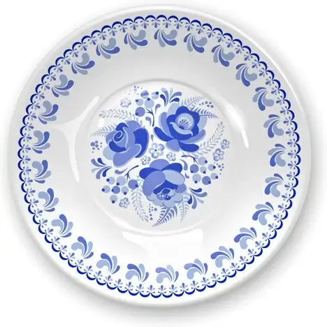 shiny blue and white porcelain vector