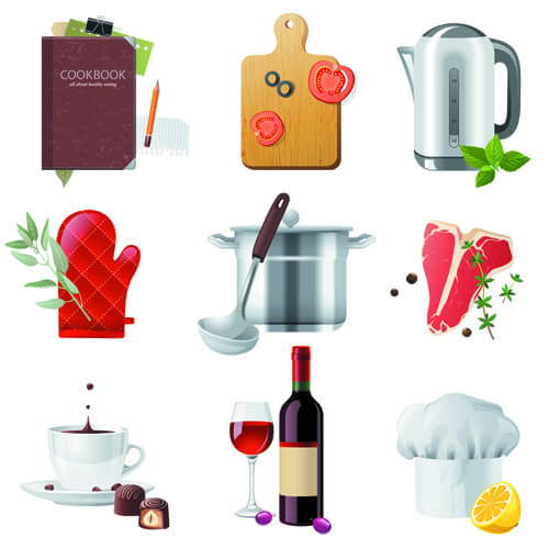 shiny food cooking icons vector