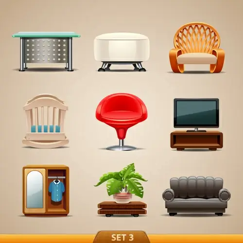 shiny modern furniture icons vector