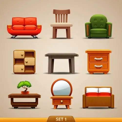 shiny modern furniture icons vector