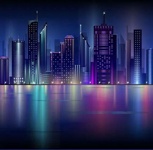 shiny night city landscape vector