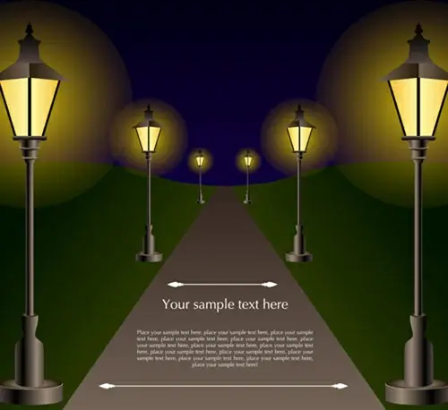 shiny street lamps background design vector set