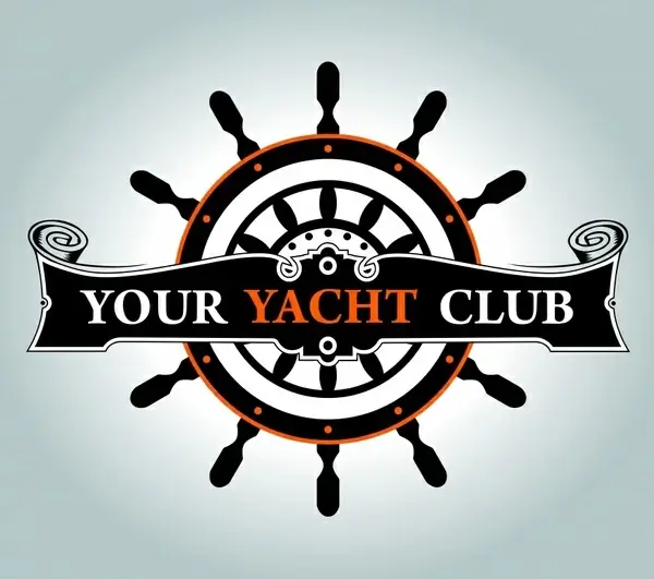 yacht club logotype dark retro steering wheel sketch