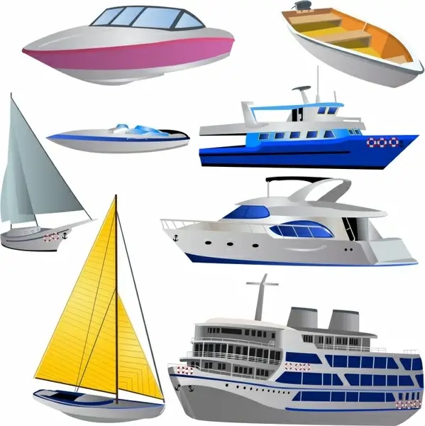 ships icons colored modern 3d sketch