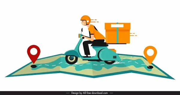 shipping background motorbike map sketch motion design