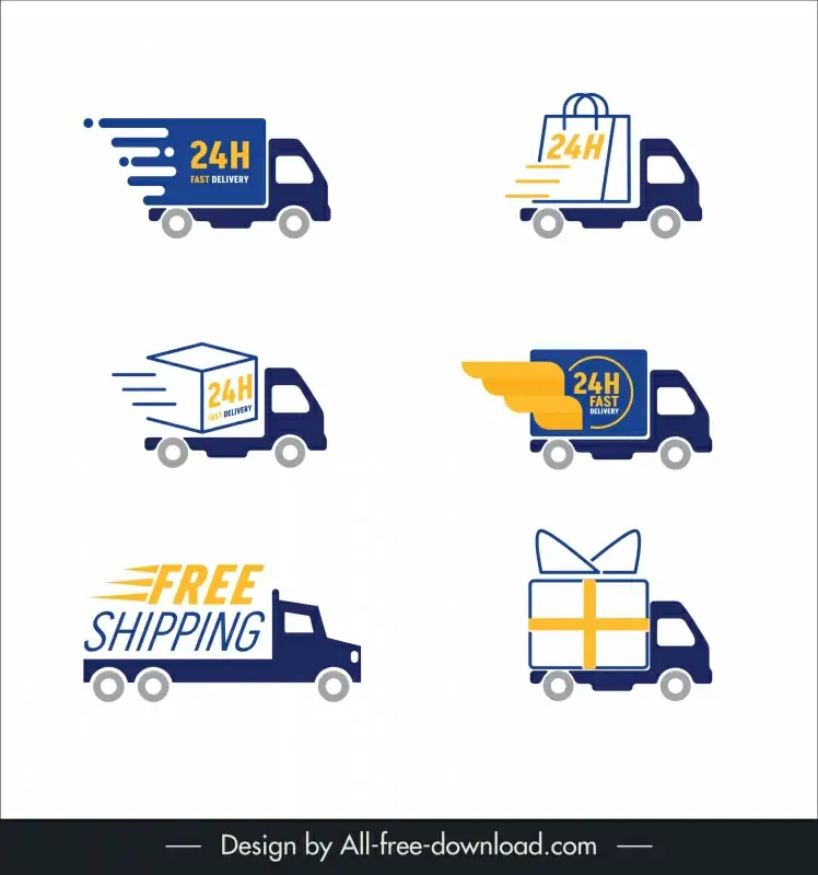 shipping design elements flat truck trailer gift bag outline 