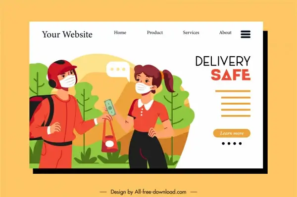 shipping service web site template cartoon characters sketch