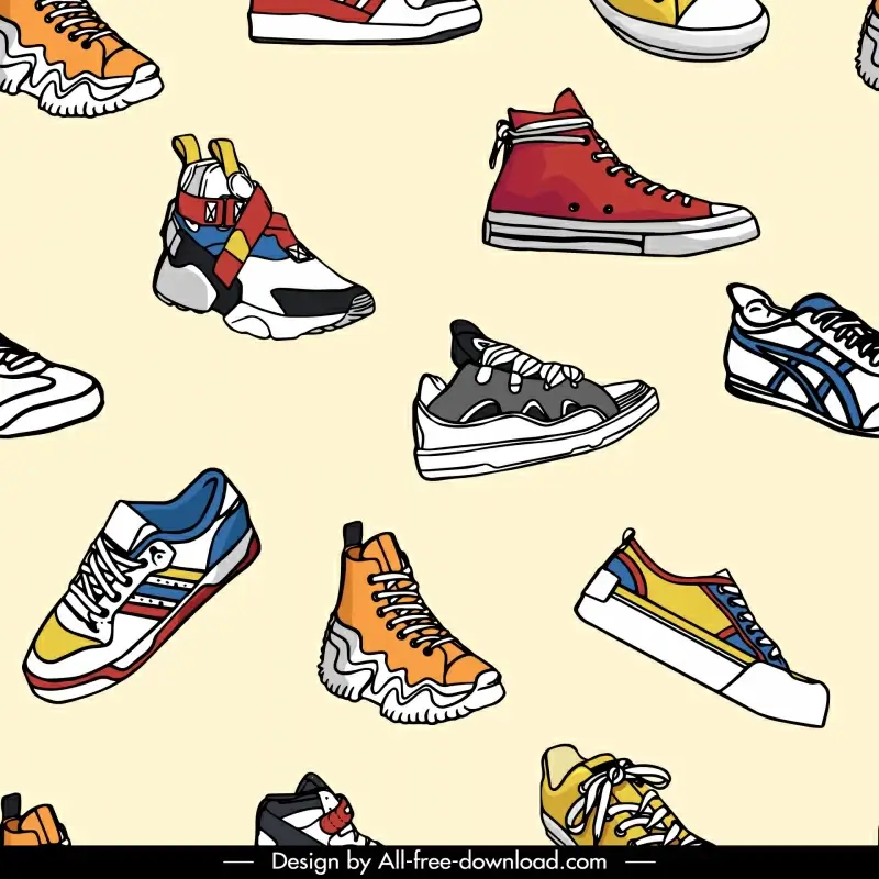 shoes pattern template handdrawn colorful 