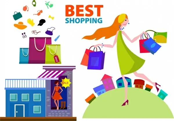 shopping banner design with lady with shopping bags