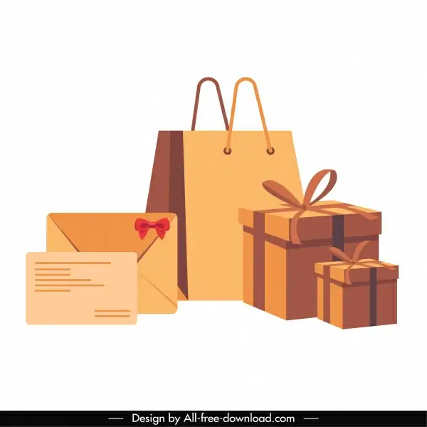 shopping design elements bag giftbox envelope sketch