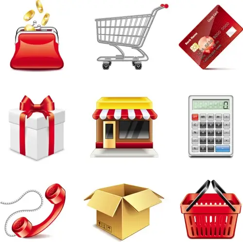 shopping elements icons vector set
