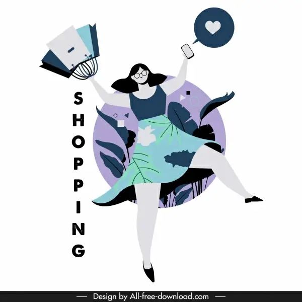 shopping lifestyle icon joyful woman sketch cartoon character