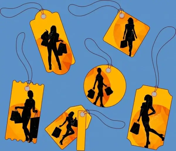 shopping sales tags collection woman silhouettes design