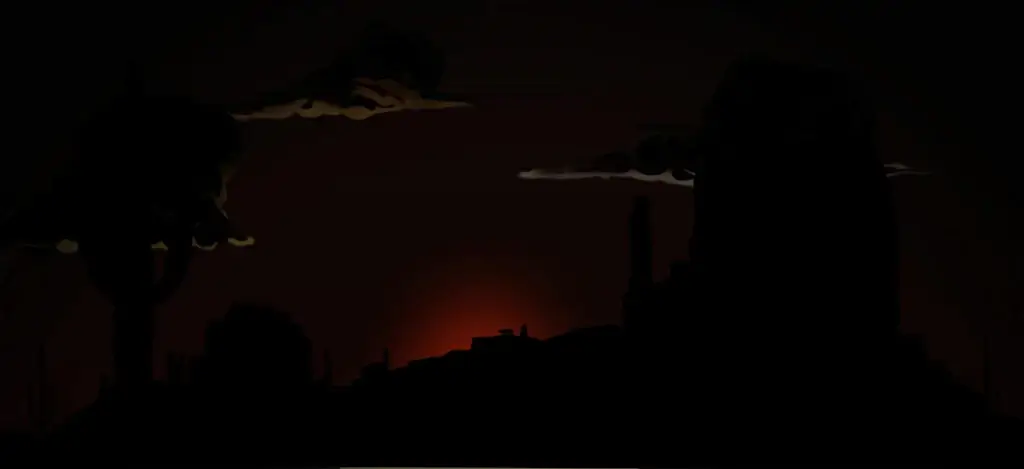 short cartoon clip of sun arising on desert