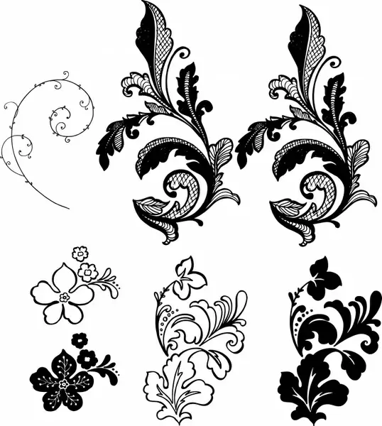 decorative floral leaf templates black white classic sketch