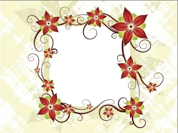 red flowers frame vector illustration