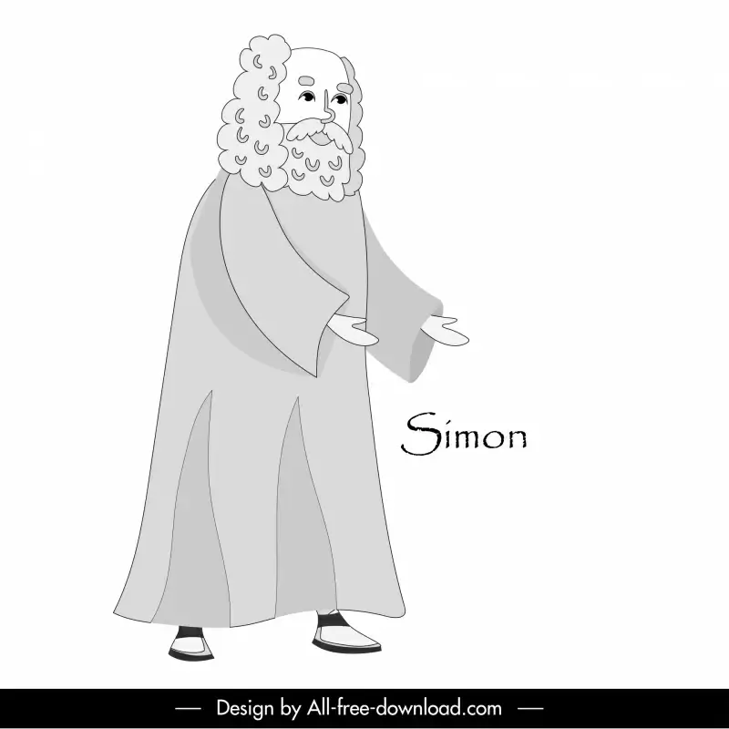 simon christian apostle icon black white cartoon character outline