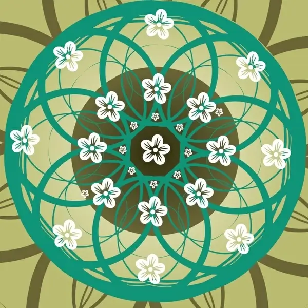 decorative floral background symmetric circle shape sketch