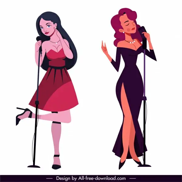 singers icons attractive ladies sketch cartoon characters