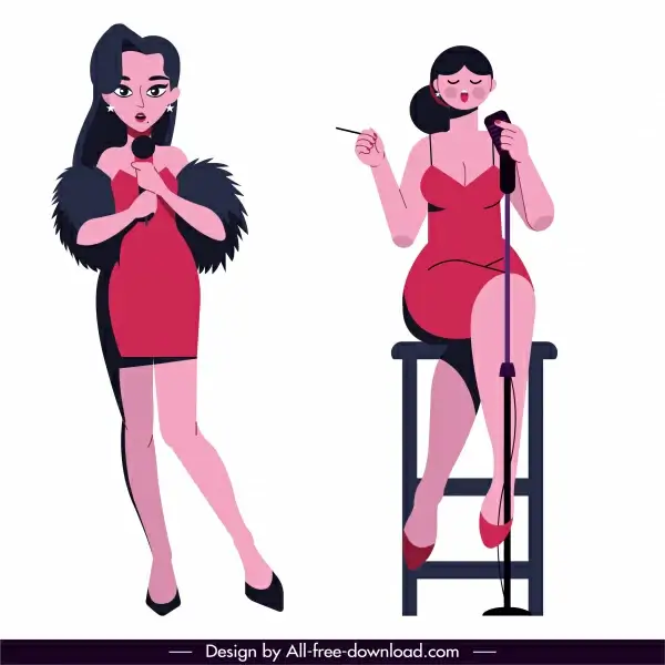 singers icons young ladies sketch cartoon characters