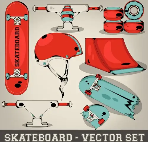 skateboard elements design vector set
