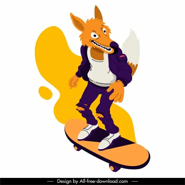 skateboard sports icon wolf man sketch cartoon design