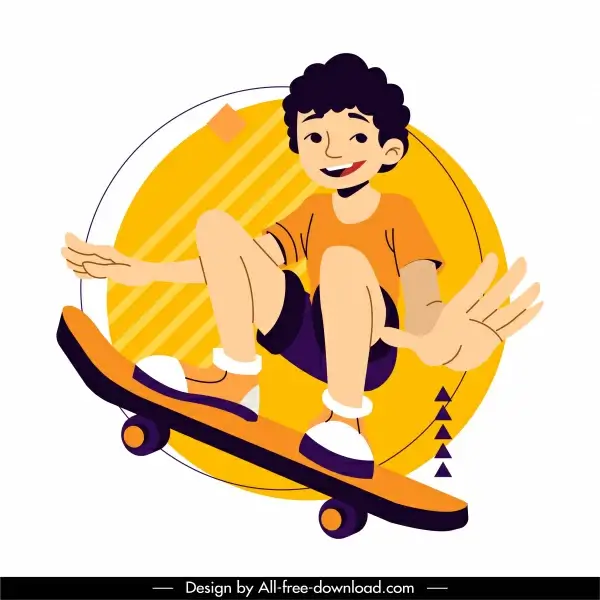 skateboard sports icon young boy sketch dynamic cartoon