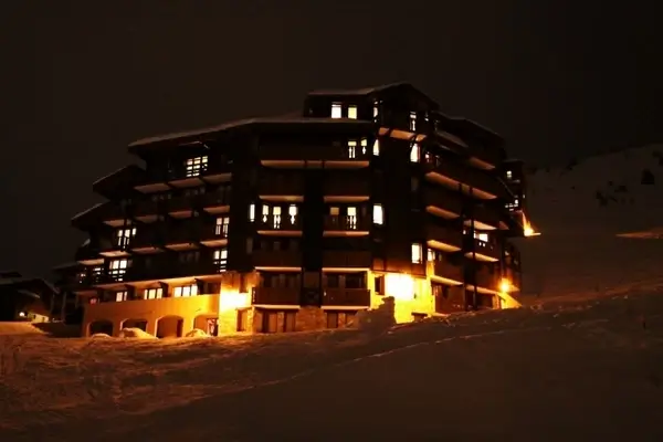 ski resort hotel at night