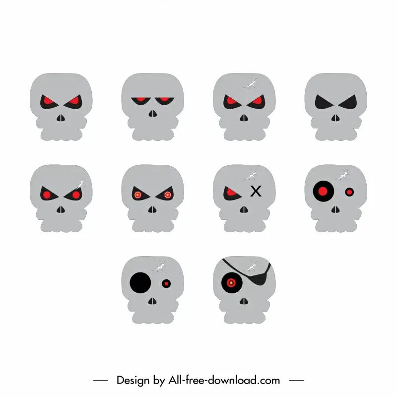 skull icon sets flat sketch funny emotion