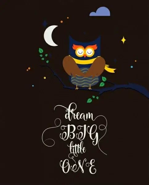 sleeping owl background colored cartoon design calligraphic decoration
