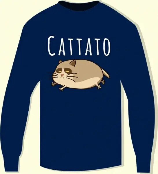 sleeve tshirt template funny cat icon cartoon design