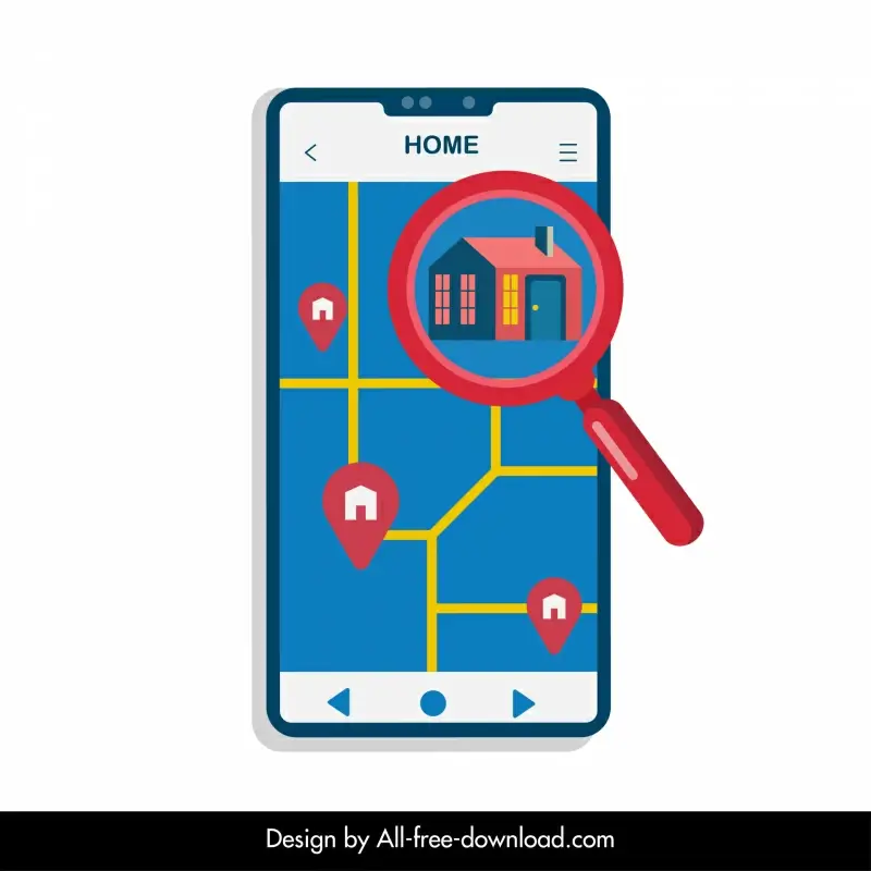smartphone searching real estate icon house map magnifier sketch