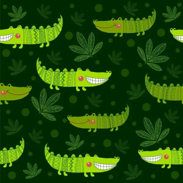 smiling crocodile background green repeating decoration